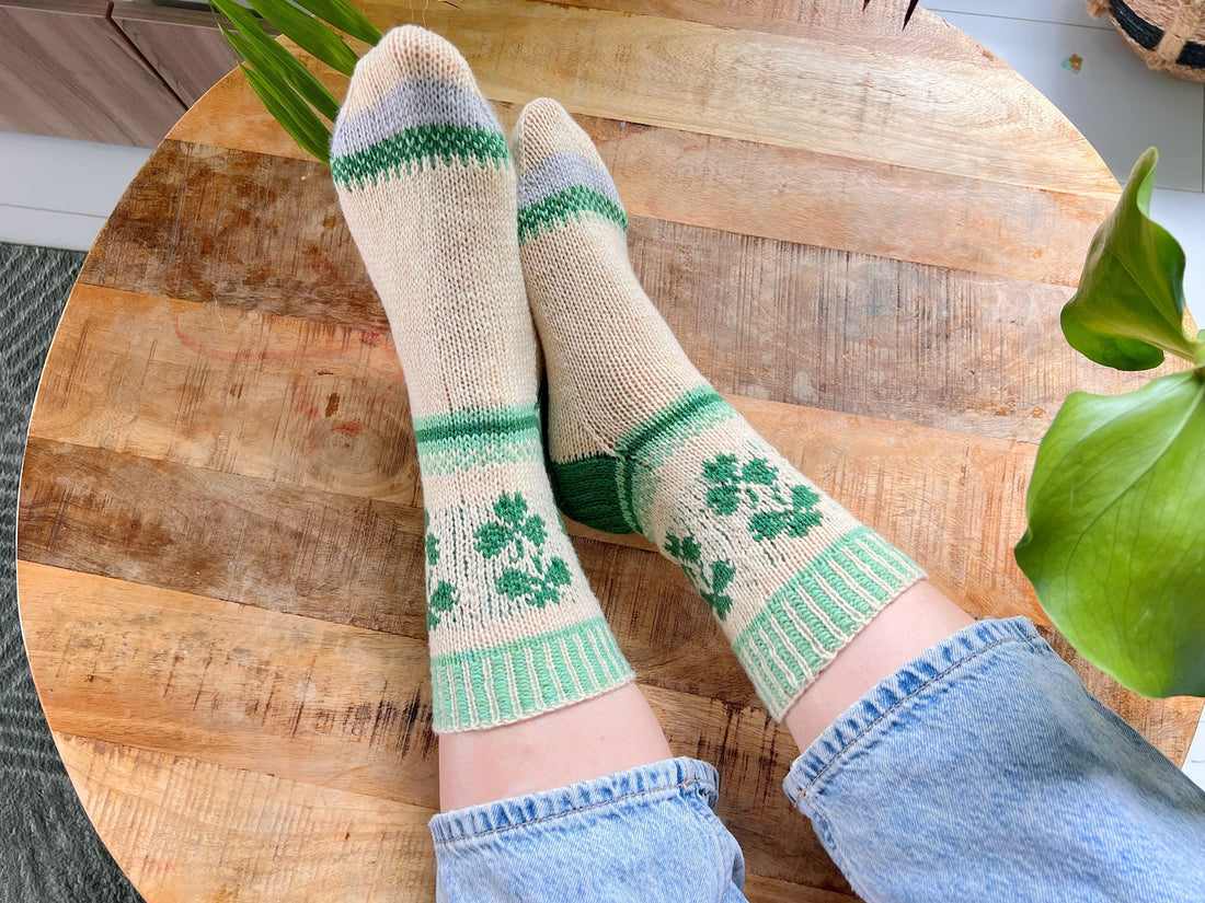 Knitted socks with color work