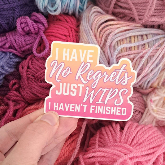 I Have No Regrets Sticker. Pink Yellow Crochet Sticker