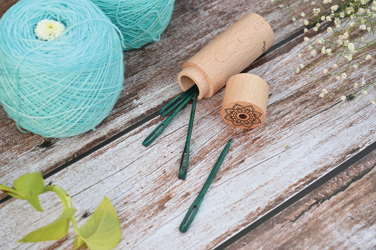 KnitPro Mindful Darning Needles UK. Teal Wooden Set | ColourPopCrafts