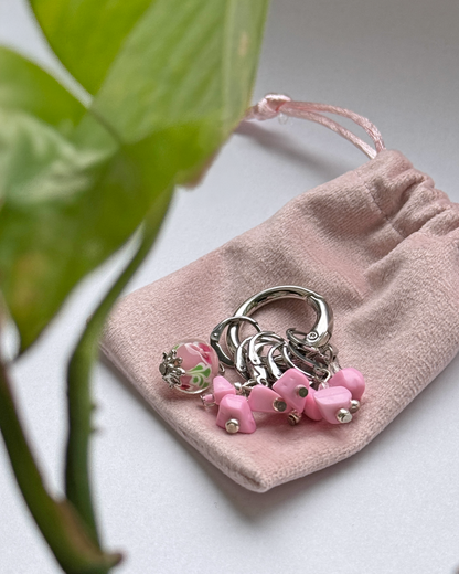Pink Blossom Stitch Markers Set – Knitting and Crochet Tools
