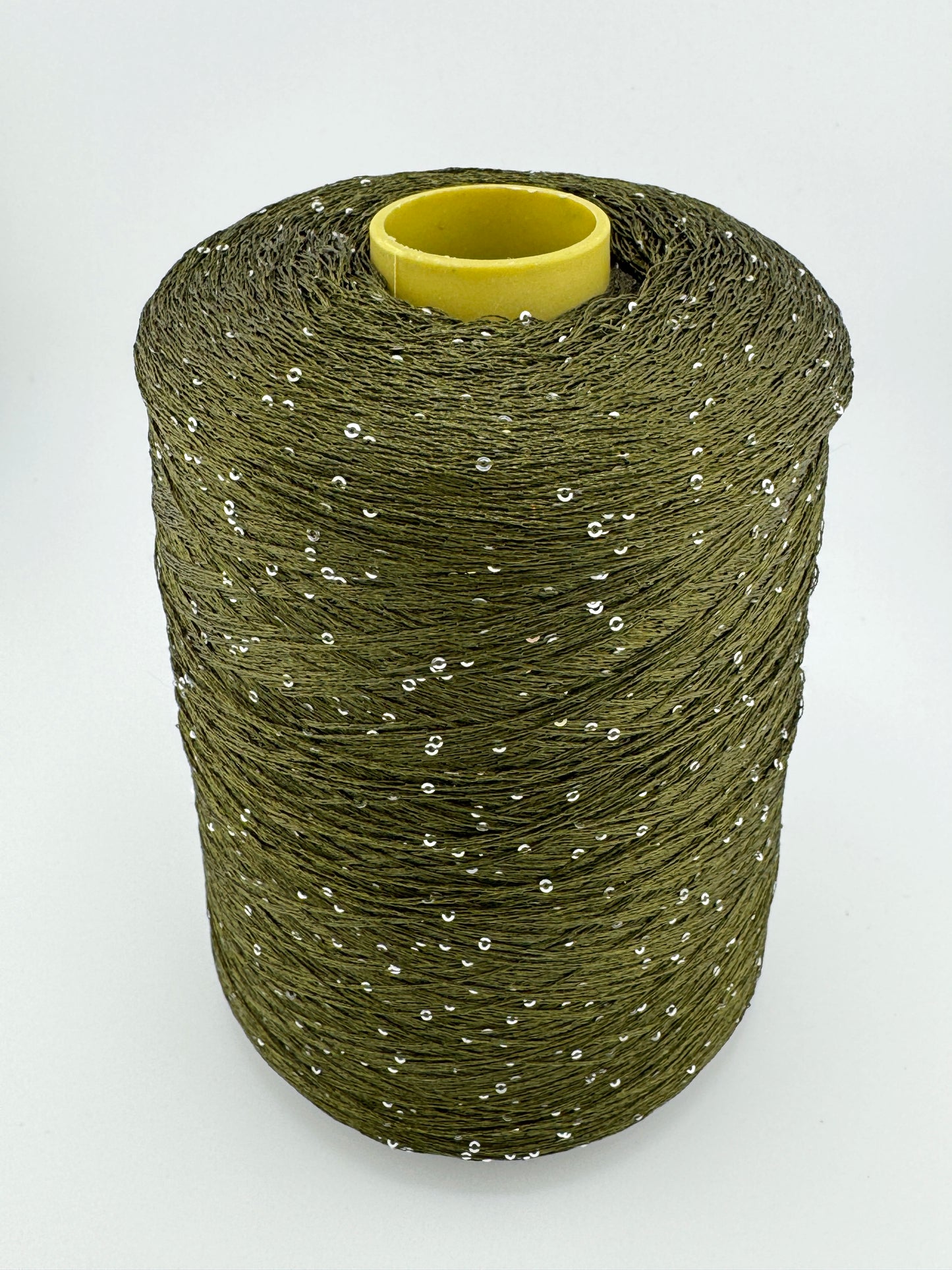 Olive Green Sequin Yarn | Silver Paillettes | ColourPopCrafts