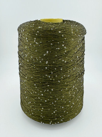 Olive Green Sequin Yarn | Silver Paillettes | ColourPopCrafts