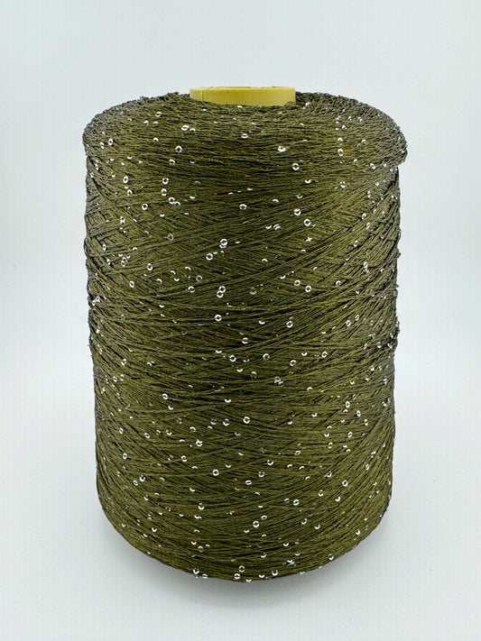 Olive Green Sequin Yarn | Silver Paillettes | ColourPopCrafts