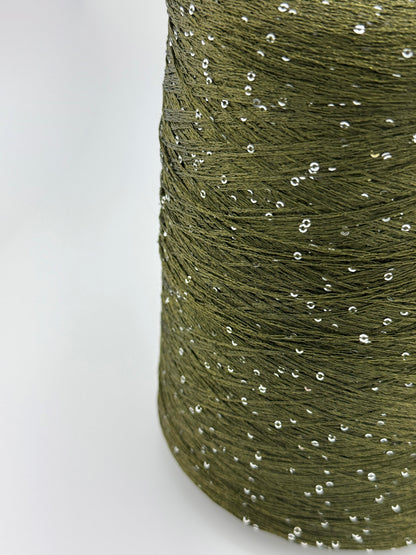 Olive Green Sequin Yarn | Silver Paillettes | ColourPopCrafts