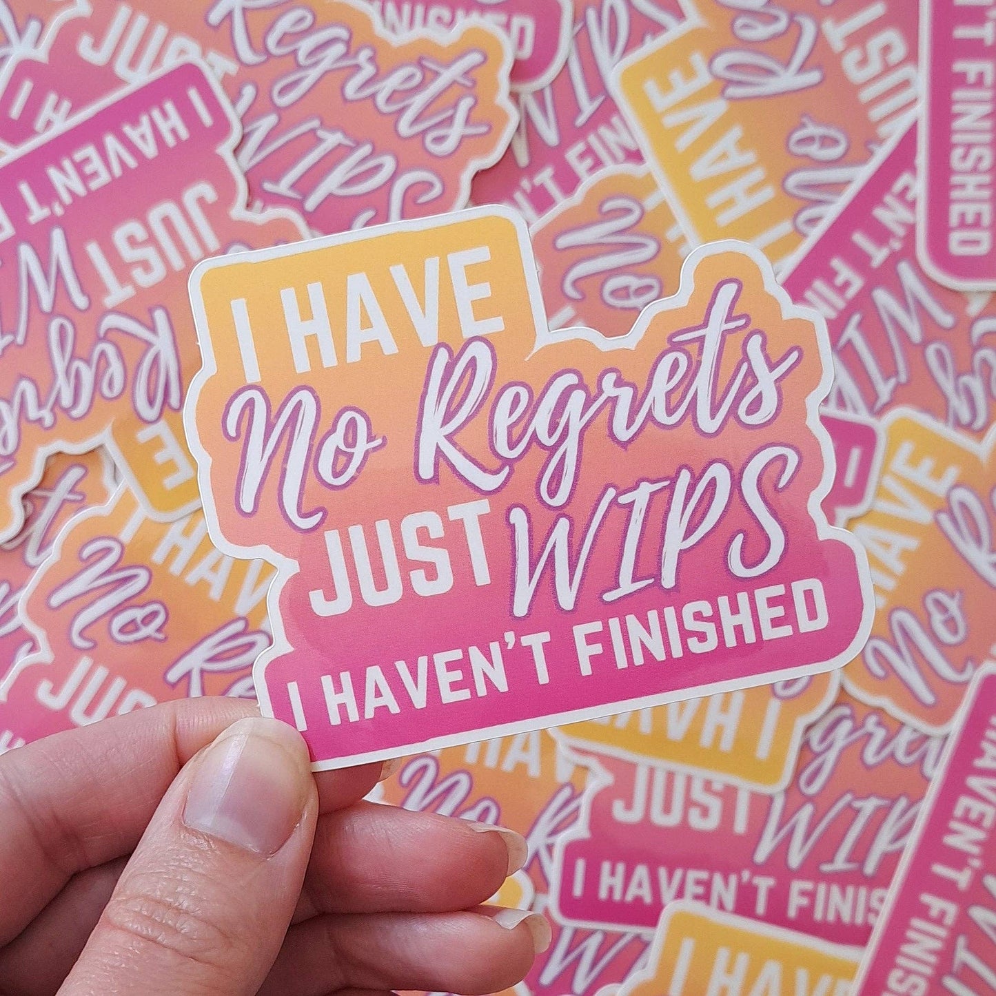 I Have No Regrets Sticker. Pink Yellow Crochet Sticker